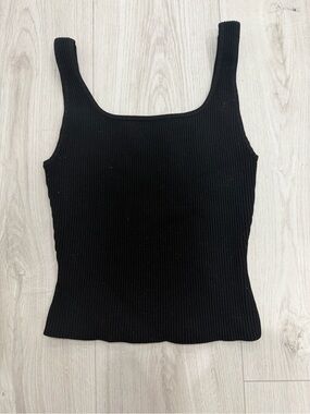 Babaton Black Ribbed Square-Neck Tank